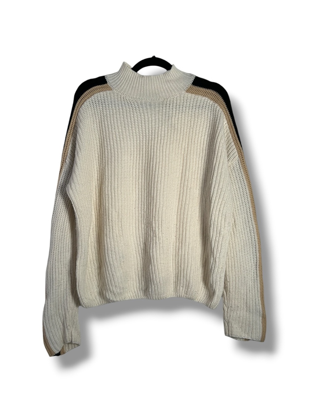 Sanctuary Cream Stripe Detail Knitted Turtleneck Sweater Size Large - “Eudokia”